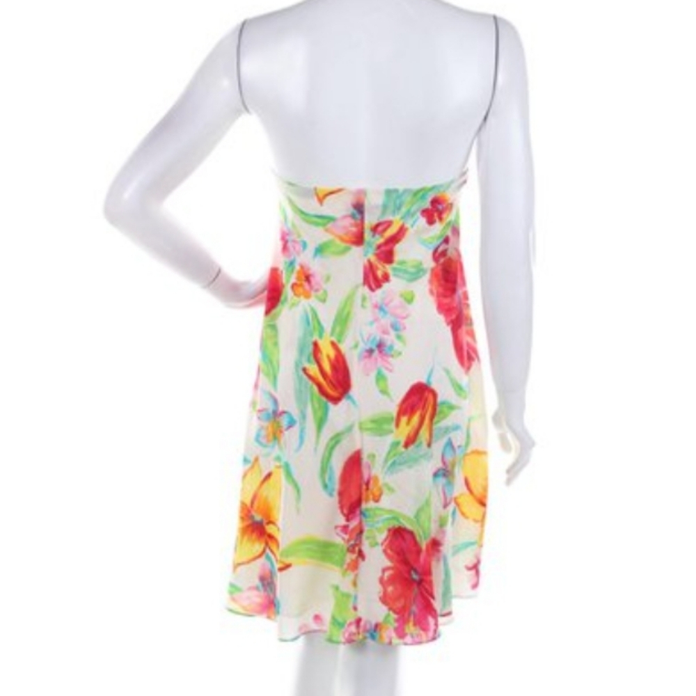LAUREN RALPH LAUREN 100% Silk Vibrant Abstract Halter Party Dress Size 8 - Picture 4 of 9